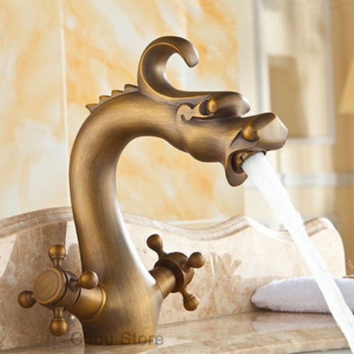 Antique brass dragon head - dragon,