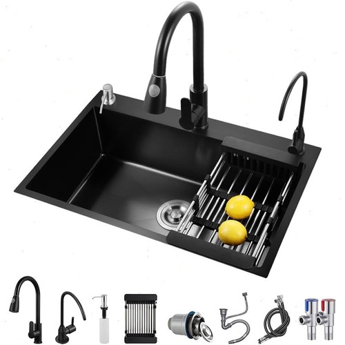 Black kitchen sink - kitchen, sink,